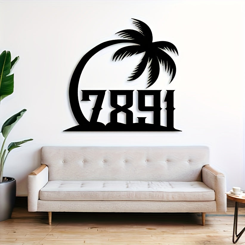 Personalized Tropical Palm Tree Metal Door Sign - Custom Beach-Themed Address Plaque for Durable Home Decor, Suitable for Ages 14 and Up