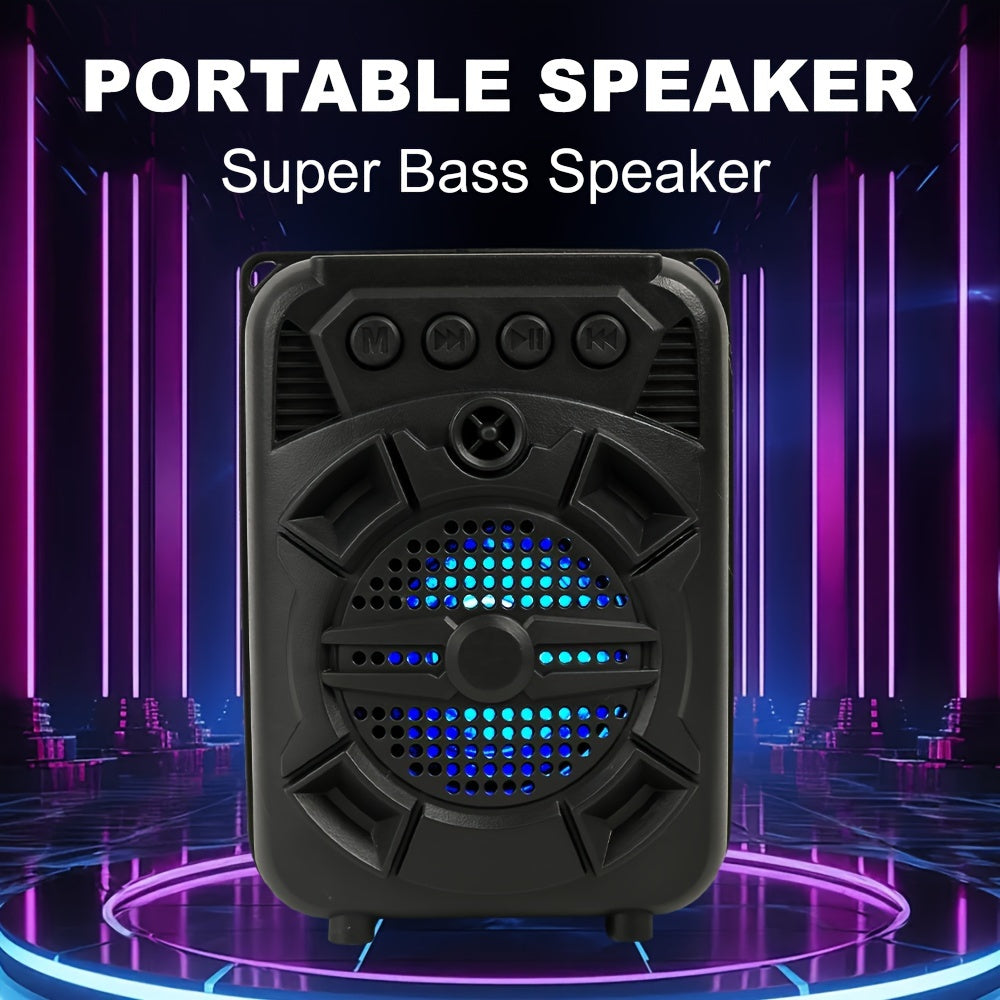 New Portable Speaker with USB support and RGB light, perfect for smartphones and tablets. 5W output, ideal for outdoor events or home parties.