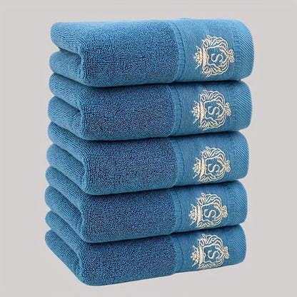 5 hand towels without Korean pattern, absorbent and quick-drying, super soft and skin-friendly, made of 93% cotton and 7% polyester, ideal for home bathroom use.