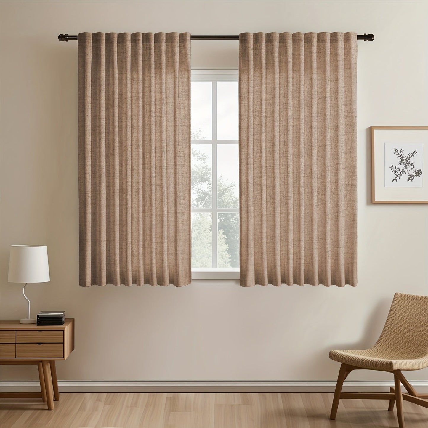 Two pieces of Japanese-inspired imitation linen curtains, featuring a simple European style that adds a touch of American pastoral charm to your bedroom and living room. These light-blocking curtains are perfect for tea rooms, studies, and kitchens, with