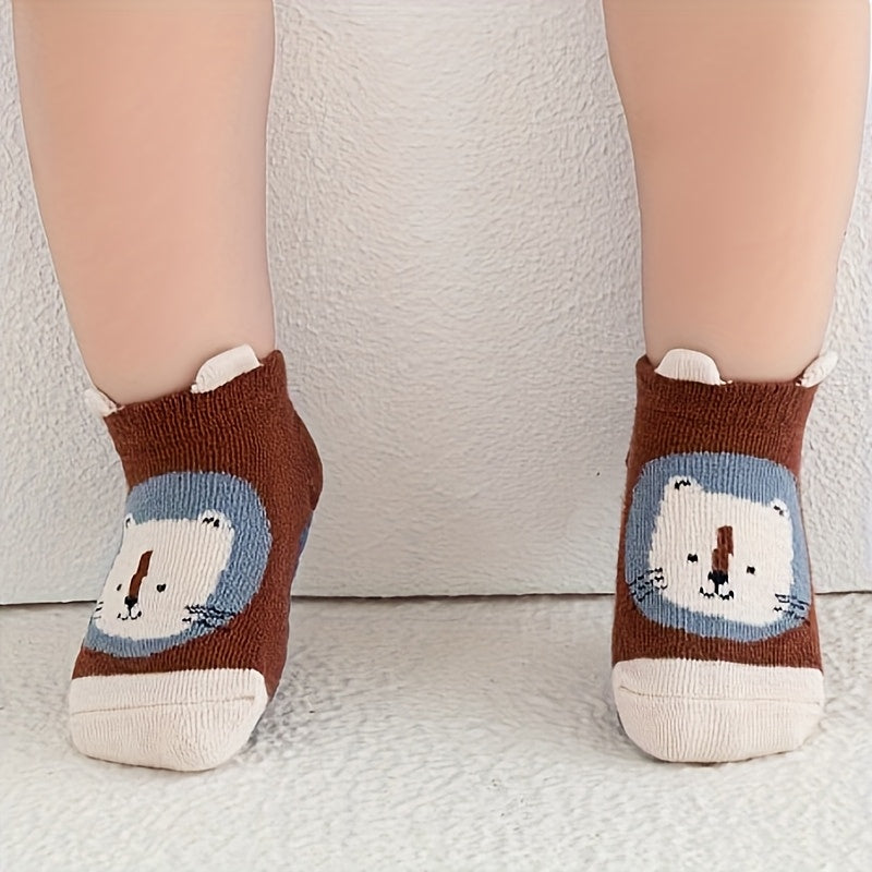 6 pairs of cute cartoon animal cotton blend non-slip kids socks with grip dots, perfect for all seasons.