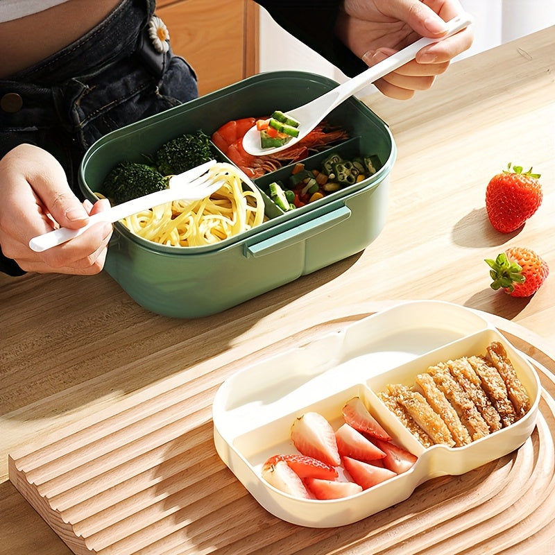 Leakproof Double-Layer Lunch Box with Spoon and Fork, 1 Piece, Ideal for Office Workers - Durable, Easy to Clean, Microwave Safe, Bento Box, Kitchen Storage Organizer