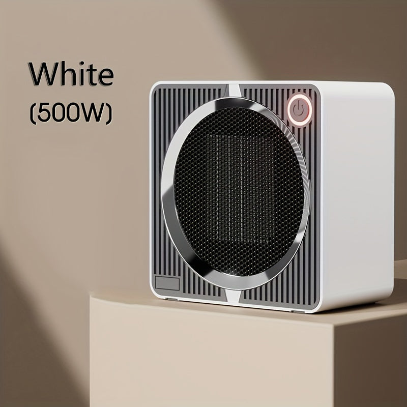 EcoHeat Portable Ceramic Heater with Thermostat, 500W Silent Space Heater for Office and Home, Square Iron and ABS Construction, Overheat Protection, EU Plug, Fast and Quiet Heating - White/Black