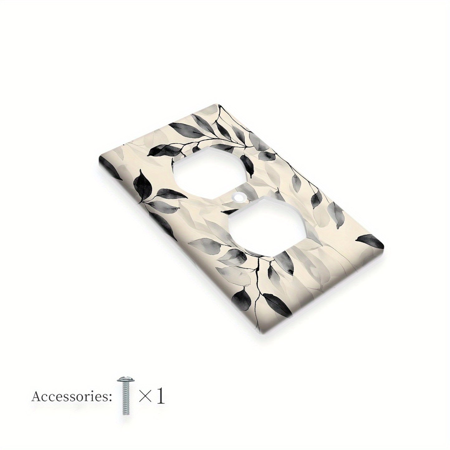 Black and white abstract leaf pattern light switch cover for farmhouse or country bedroom decor. Easy installation for a stylish touch to your walls.