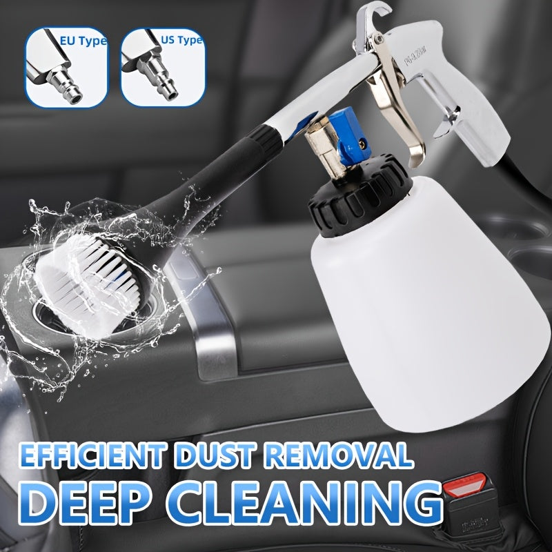 Universal fit pneumatic car wash gun for efficient dust removal and deep cleaning of car interior & engine compartment. Ideal auto detailing tool with US/EU type spray pot.