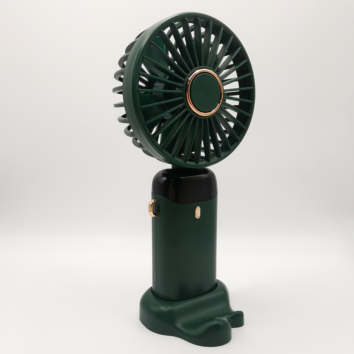 The Compact 5-Speed Mini Handheld Fan features an LED display and USB rechargeable capability. Its foldable design makes it perfect for indoor and outdoor cooling, making it a portable essential for summer. This sleek fan comes in a stylish green and