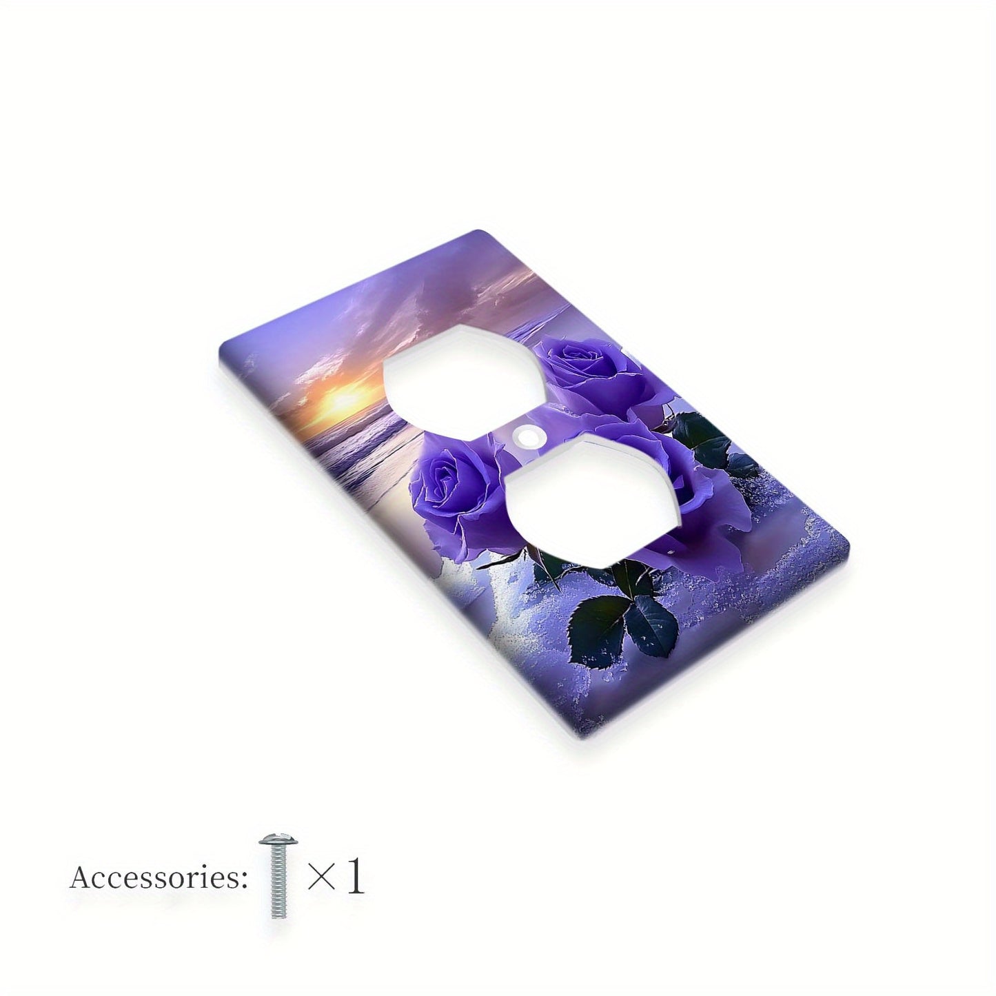 Wall plate with lavender purple rose design and socket switch cover. Enhance indoor and outdoor decor in bedrooms, kitchens, homes, and bathrooms. Power supply not included.