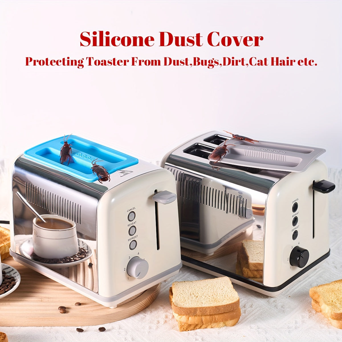 Durable Red Dustproof Cover for 2 Slice Toaster, Made of BPA-Free Food Safety Silicone to Keep Toaster Safe from Dust, Dirt, Pet Hair, Spills, Critters, Bugs, and Smudges. Top Cover for Toaster, Kitchen Appliance Protector.