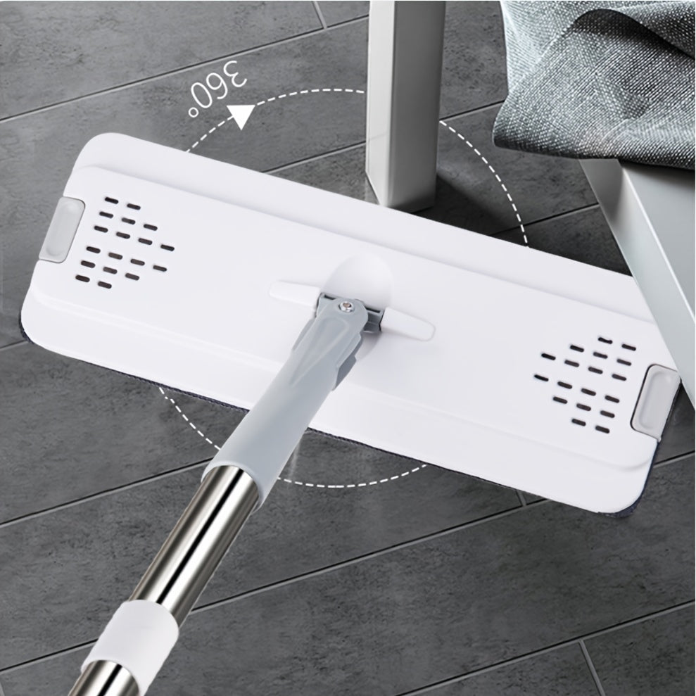 Flat Mop and Bucket System with Squeegee and Hands-Free Design for Easy Home Cleaning - Includes 2 Reusable Microfiber Pads for Floor and Wall Cleaning.