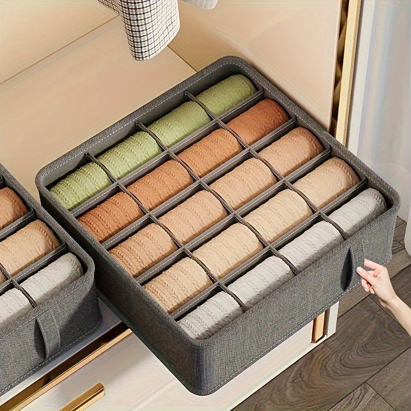 Organize your underwear, socks, and accessories with this set of fabric drawer organizers. Made of durable cationic material, these multi-functional wardrobe storage boxes come with dividers for easy classification. Available in various sizes to fit your