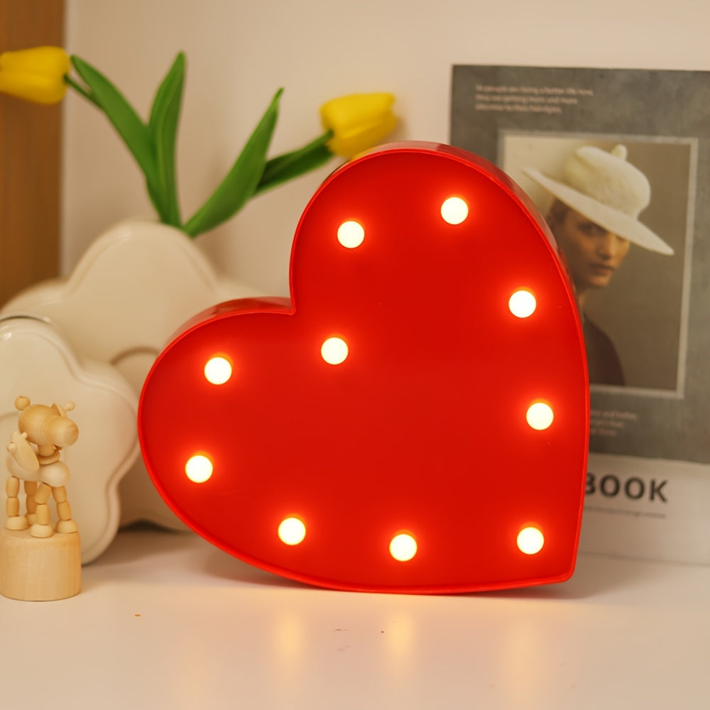 Charming red heart-shaped LED night light for bedroom ambiance, proposals, and gifts. Battery-powered with on/off switch. Perfect for Valentine's and Mother's Day.