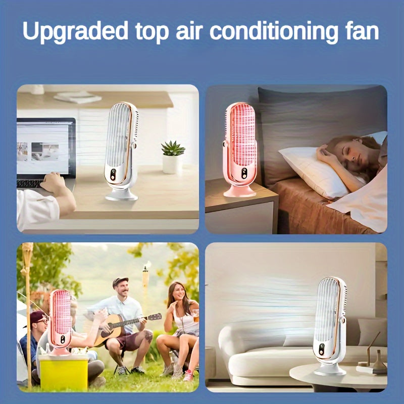 Portable Air Conditioner Fan with Dual Motors, Large Battery, and 5-Speed Air Cooling. Features a 720° Surround Air Blower perfect for use in the office, while traveling, camping, or in an outdoor RV. This USB fan makes for a great Thanksgiving