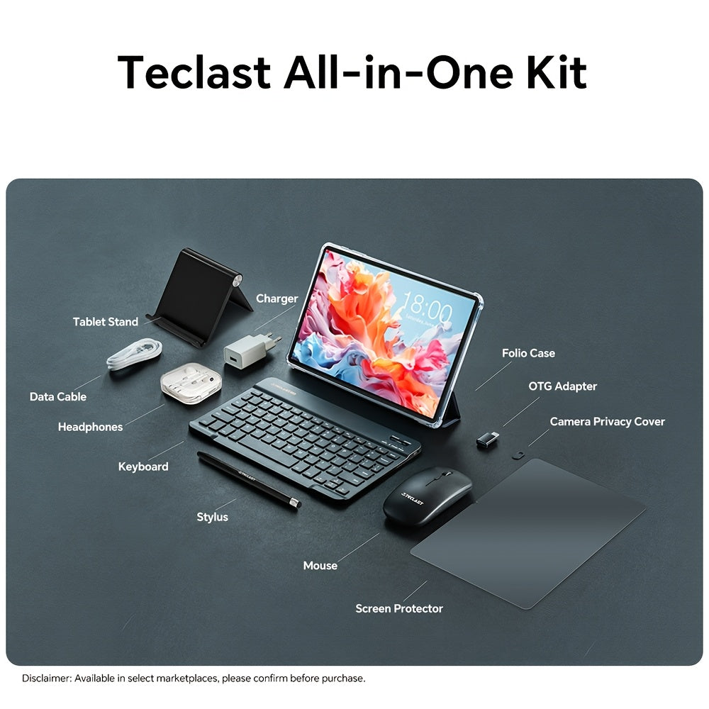 New Teclast P30T Tablet with Android 15, 10.1-inch IPS Display, 4GB+8GB RAM 128GB ROM, 1TB TF Card Extension, Unisoc T606 CPU, 6000mAh Battery, WiFi6, Keyboard, Case, Charging Kit, Tablet