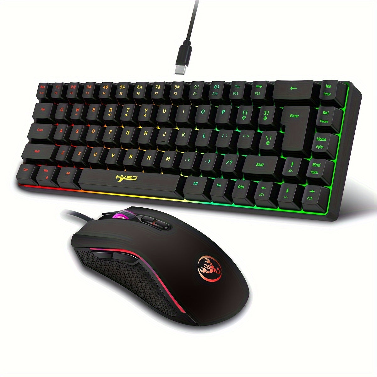 HXSJ Wired keyboard and mouse set with 68-key thin film keyboard and 3200DPI wired photoelectric mouse. USB plug and play, suitable for home gaming and office use.