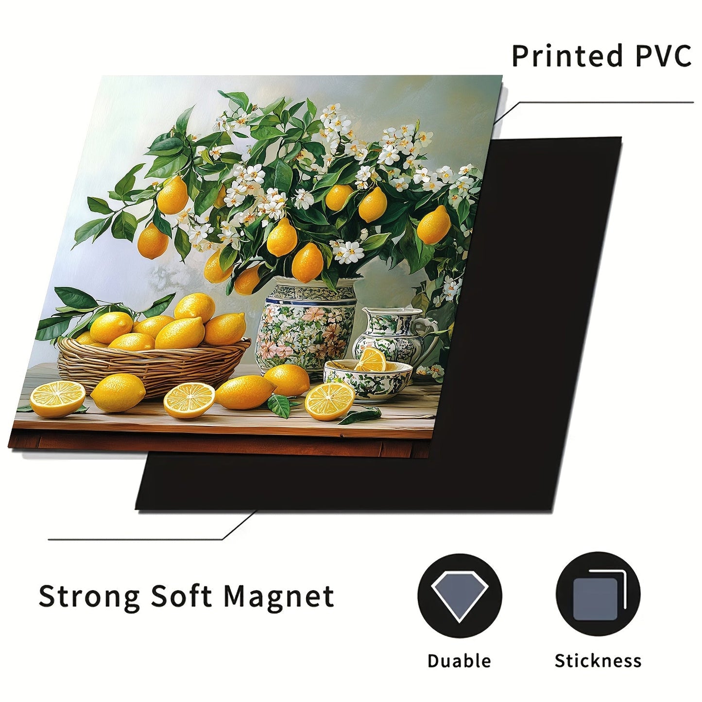 Decorate your kitchen with this lemon bouquet magnetic cover! This waterproof and heat-resistant sticker is perfect for your dishwasher, refrigerator door, or electrical panel. Easy to clean and no electricity required, this sticker measures 58.5 x 65.0