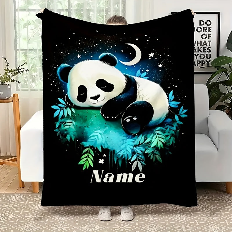 Stay warm and cozy with our personalized Cozy Panda Print Flannel Blanket. This hypoallergenic blanket is machine washable and features a vibrant digital print that is perfect for all seasons. Made from tear-resistant material, this multipurpose knitted