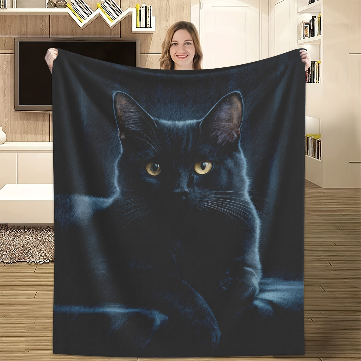 Cozy up with our stylish Black Cat Flannel Blanket! This soft quilted warm throw is perfect for couches, sofas, beds, and travel. It's stain-resistant and can be used year-round. Made with multipurpose animal print polyester bedding with a digital print