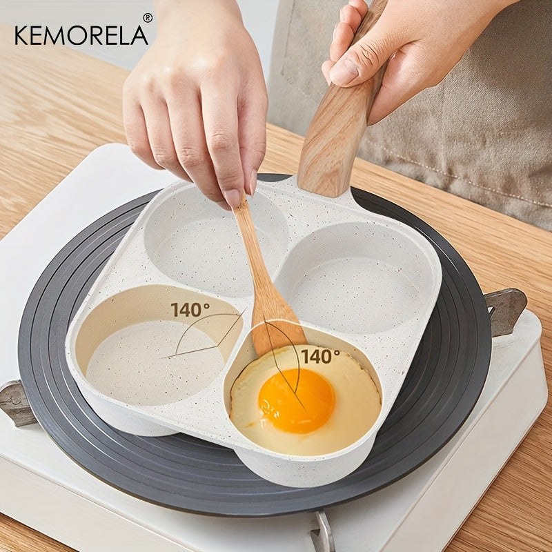 Experience the versatility of the KEMORELA 4-Section Non-Stick Frying Pan, designed for perfectly cooking eggs, burgers, and more. This pan is dishwasher safe and features a wooden handle, making it both convenient and stylish. Suitable for both