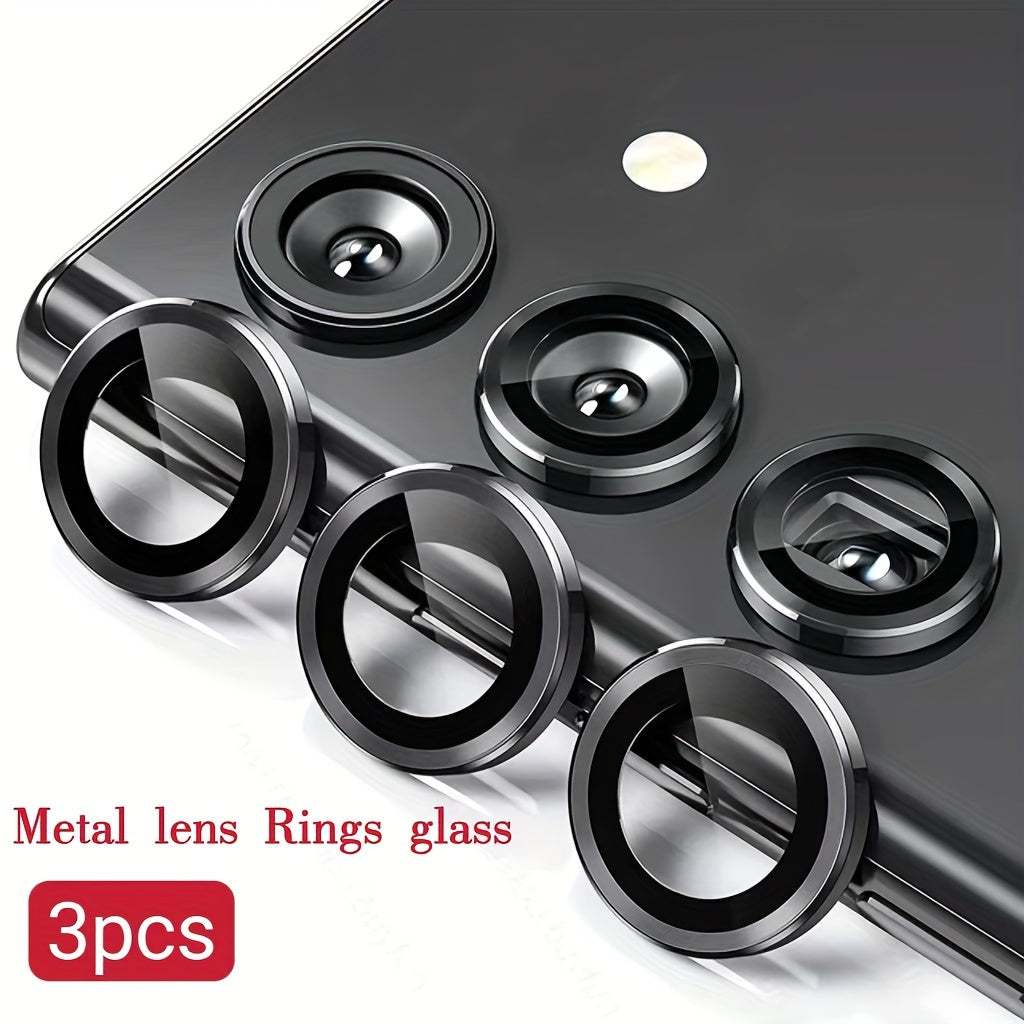 Camera protector rings for various Samsung devices in the A and S series, designed to protect camera lenses.