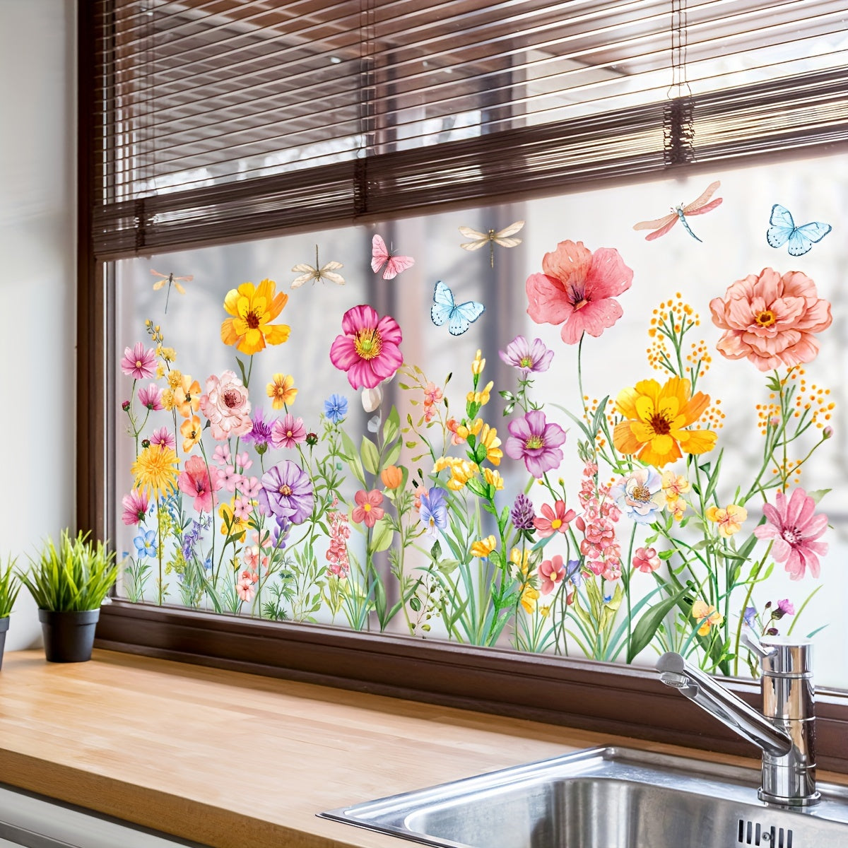 Decorate your bedroom, kitchen, or balcony with the modern design of the 1pc D12006-YX Contemporary Floral And Butterfly Glass Window Cling. This 30X60Cm PVC static adhesive decal features a reusable double-sided print for easy application and removal.