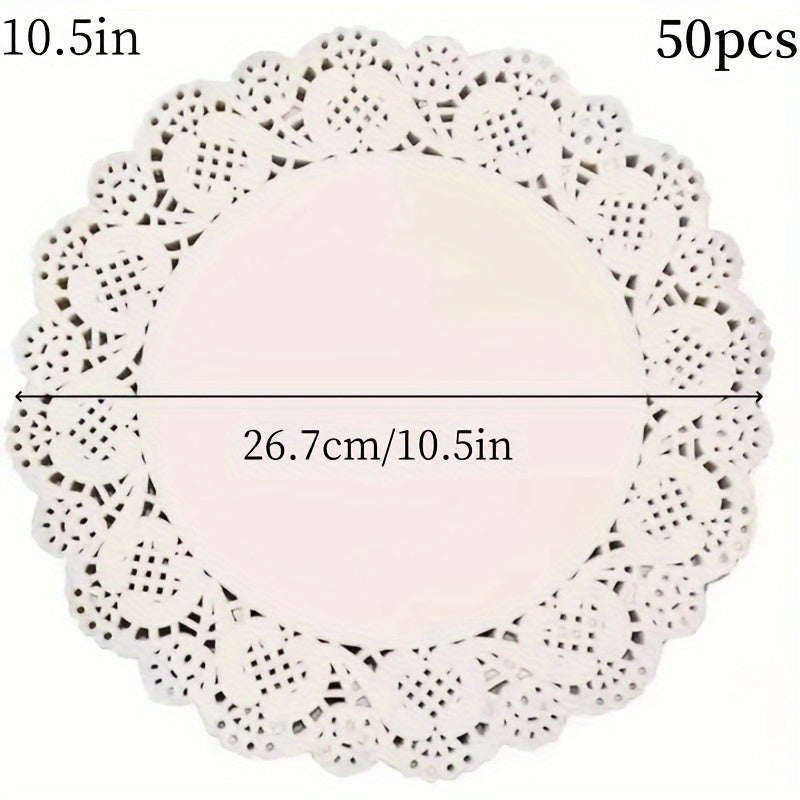 50 pieces each of lace paper, oil absorption paper pads, lace rolls, fried dim sum cakes, flower base paper, baking paper, food pads, pizza paper, and cake pads in three different shapes.