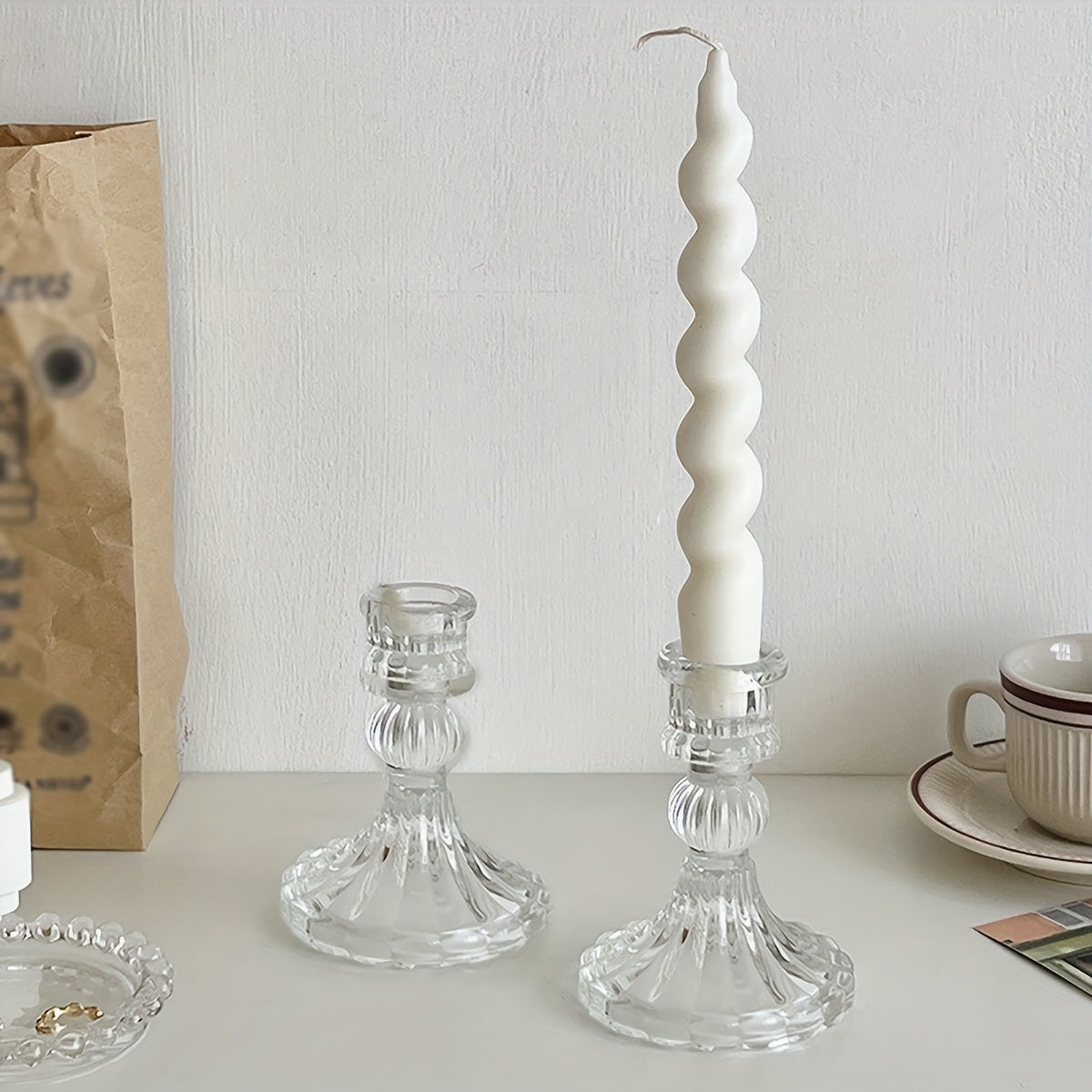 Elegant glass candle holder inspired by Scandinavia, perfect for weddings, anniversaries, and home decor.