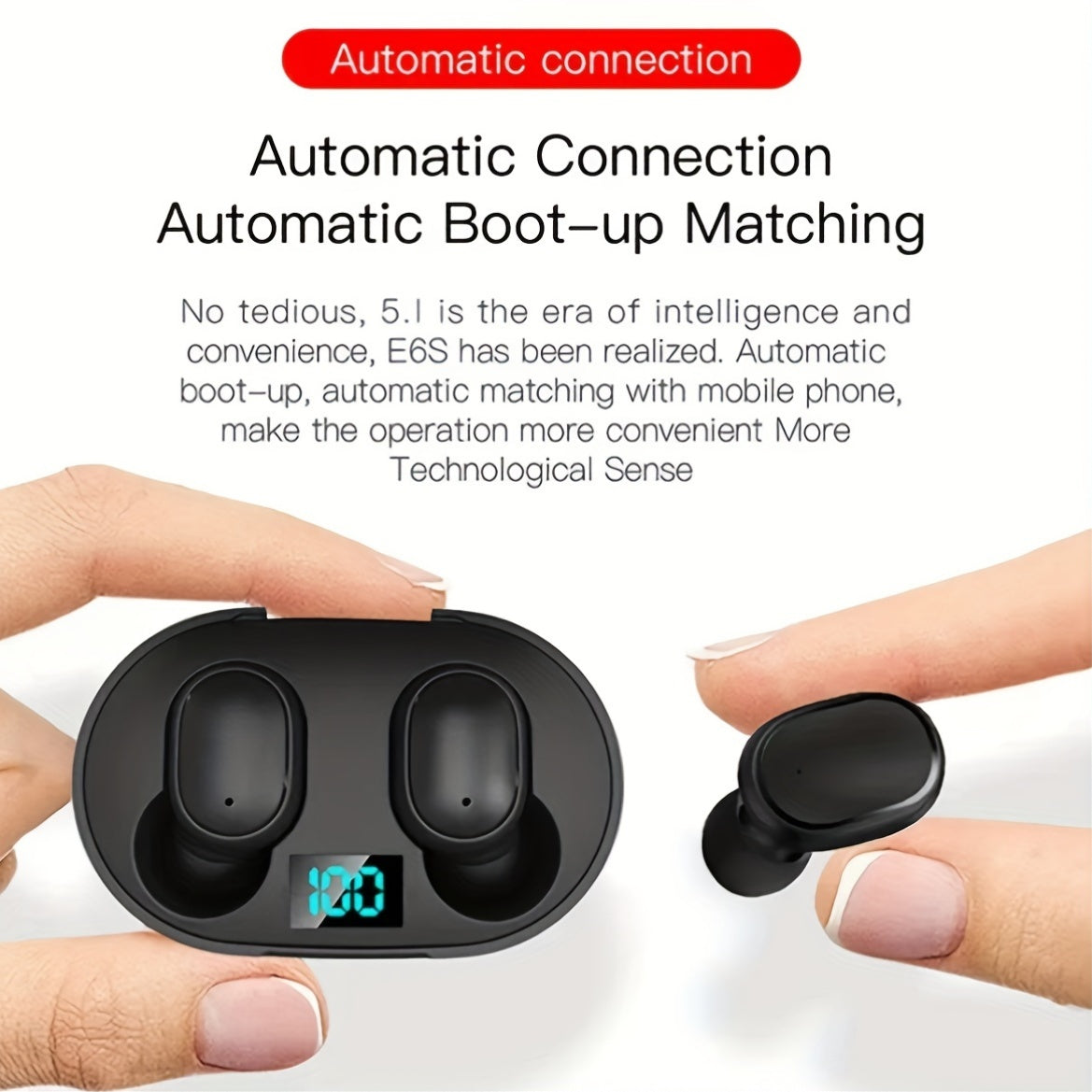 Mini Wireless Earbuds with LED display and HiFi sound, plastic material, media control, condenser microphone, lithium polymer battery, USB charging, ≤36V operation voltage, suitable for