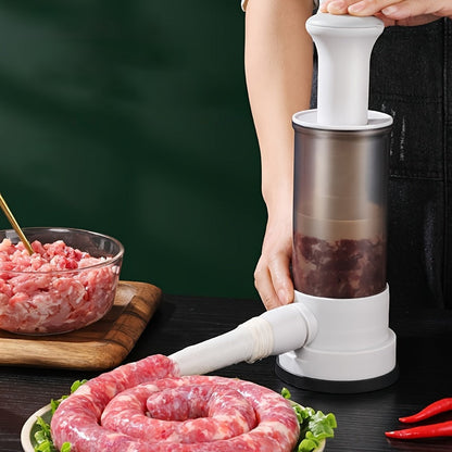 One-piece Manual Sausage Maker for Home Use, with 4 Filling Nozzles, Made of Food-Safe Plastic, Ideal DIY Tool for Making Homemade Salami and Canned Sausages.