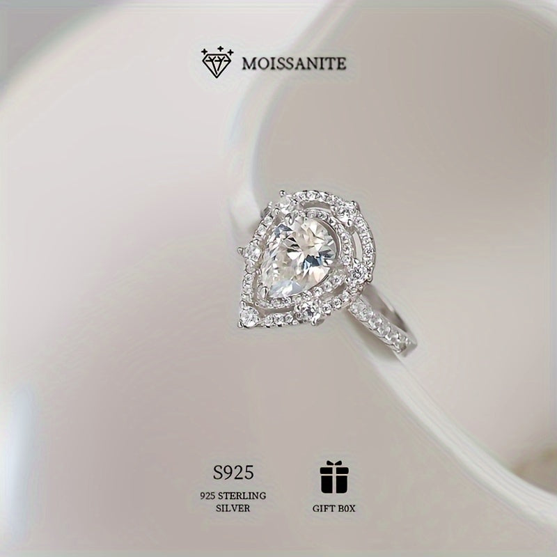 Beautiful 2ct Moissanite Engagement Ring - Crafted from Hypoallergenic S925 Sterling Silver, Featuring a Stunning Double Water Drop Design, Ideal for Weddings & Special Occasions, Comes in a Luxurious Box