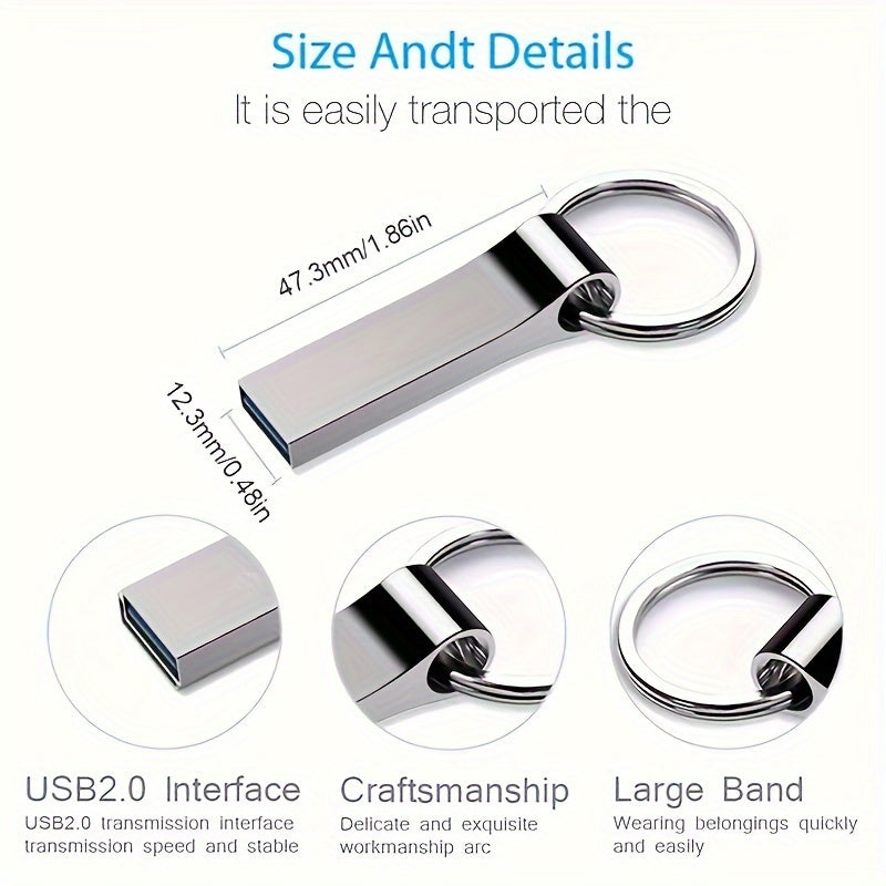 SHANGEAI High-Speed USB 2.0 Flash Drive with Metal Design, 128GB/64GB/32GB Options, Keychain included - Perfect for Laptop Storage & Data Transfer.