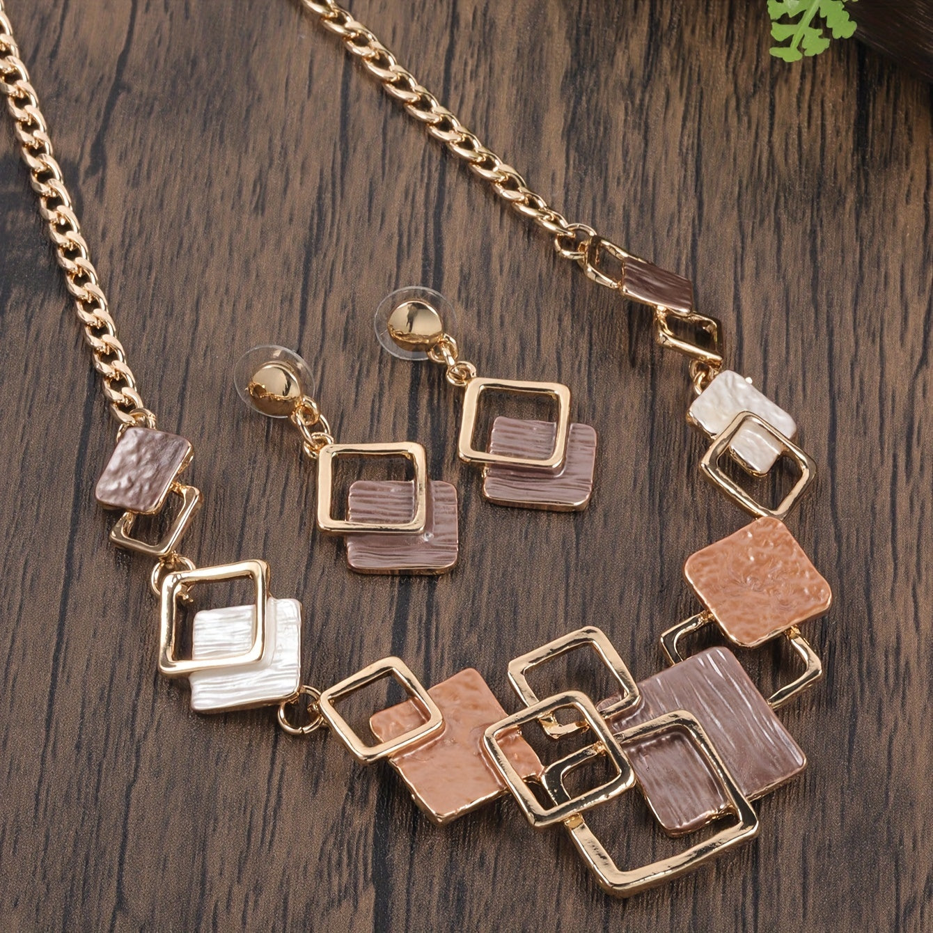 One trendy geometric design jewelry set includes one pair of earrings and one necklace in boho style, perfect to match with daily outfits or as a party accessory. Made from enamel, this set is a must-have addition to your jewelry collection.