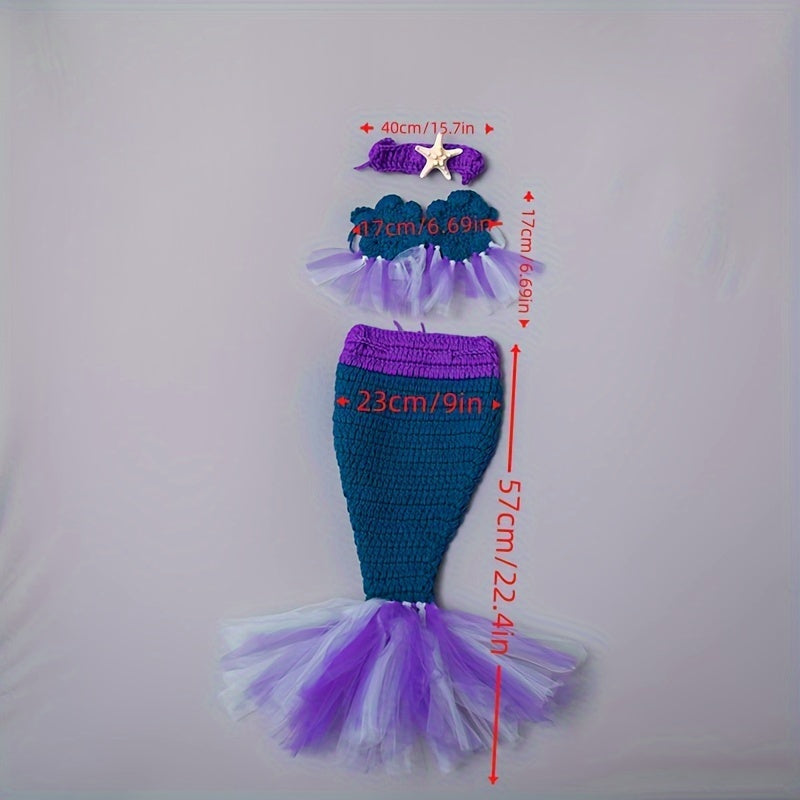 Adorable Handcrafted Crochet Mermaid Tail Photography Prop Set for Infants and Toddlers - Made with High Quality Acrylic Yarn, Comes with Adjustable Headband and Starfish Clip. Ideal for Capturing Sweet Baby Moments, Special Milestones, and Thoughtful