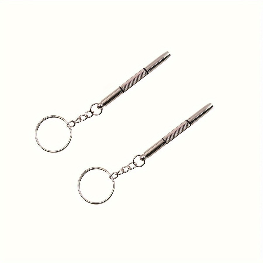 Steel glasses screwdriver set with keychain, precision hand tools for watch and eyeglass repair.