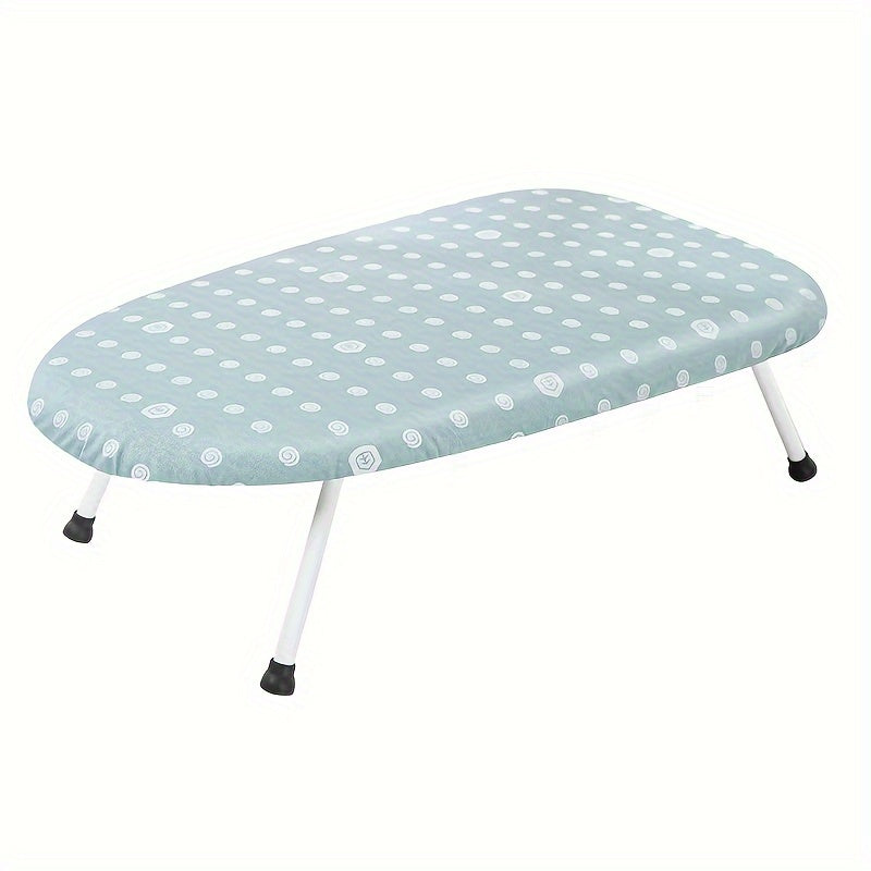 Space-saving foldable ironing board, ideal for home and office use, made of stainless steel and plastic materials.