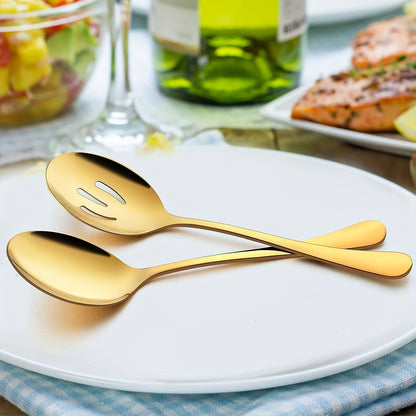 4/6/8PCS Golden Serving Utensils, Serving Spoons, Slotted Spoons, Premium Stainless Steel Buffet Spoons for Events, Mirror Polished, Dishwasher Safe.