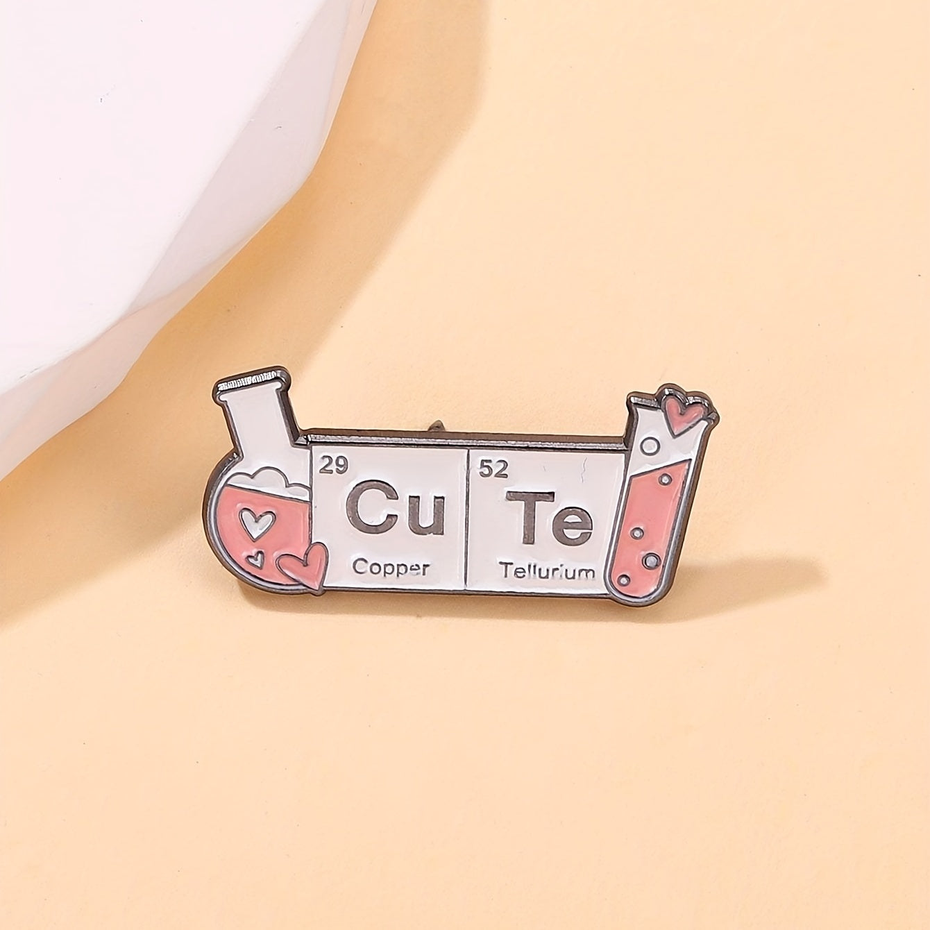 Brooch for Chemistry Enthusiasts - Featuring a Copper & Tellurium Periodic Table Design, this Metal Badge showcases Laboratory Beaker & Flask motifs. Can be worn on Scarves, Clothing, and Bags, perfect for any Season. A must-have accessory for science