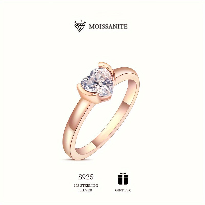 Vintage heart-shaped moissanite engagement ring in 1ct, crafted with 925 sterling silver plating. Hypoallergenic and comes in an elegant gift box, perfect for party and holiday gifting. Ideal for special occasions.