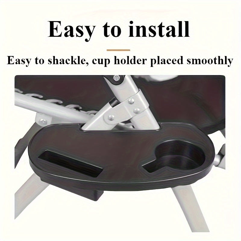 Durable Plastic Lounge Chair Cup Holder Tray - Foldable Side Table for Beverages and Snacks, No Assembly or Tools Needed, Black, Perfect Addition for Home & Kitchen Furniture