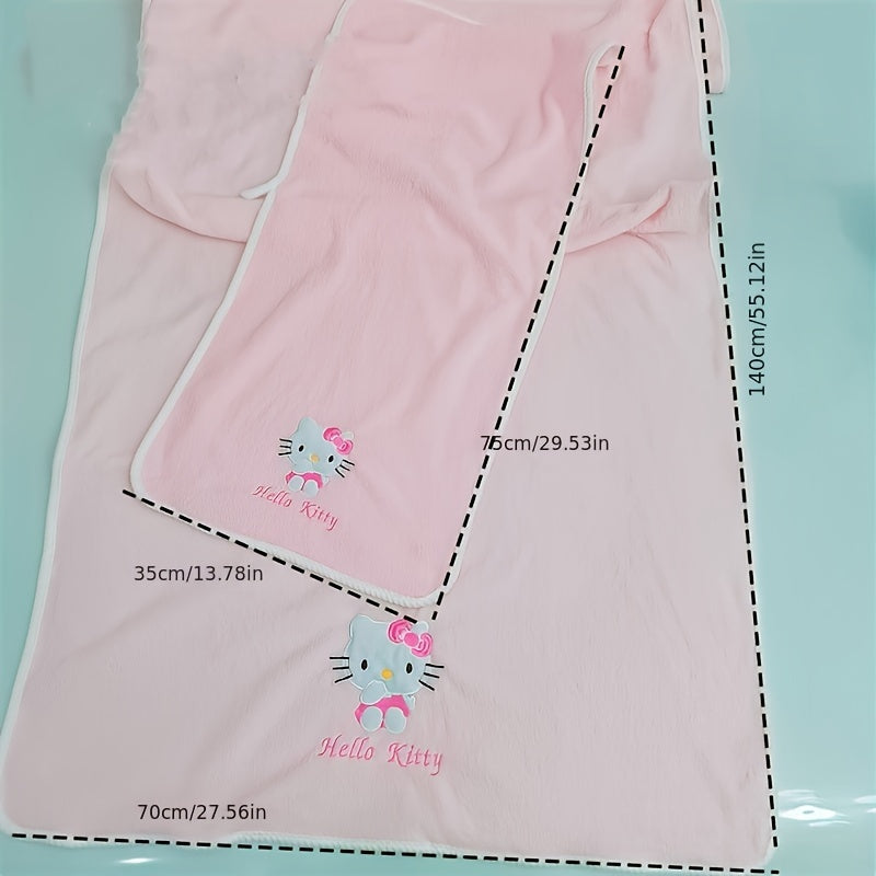 Sanrio Hello Kitty bath towel set for girls is absorbent, quick-drying, and perfect for student dormitories. Made of coral fleece, this set is designed by Sanrio.