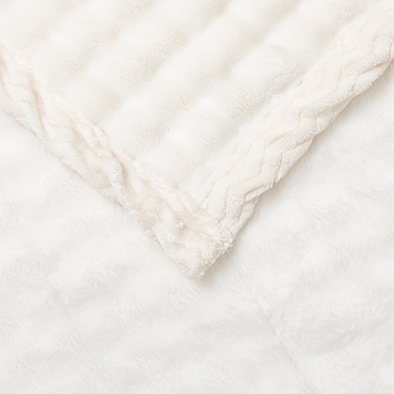 Ideal Birthday Gift: Luxurious White Bubble Fleece Blanket, made of 100% Polyester with All-Season Knit Fabric,  Soft and Cozy for Living Room, Office, Bedroom, Camping, Pet use. Versatile Throw in Contemporary Style, weighing 250-300gsm.