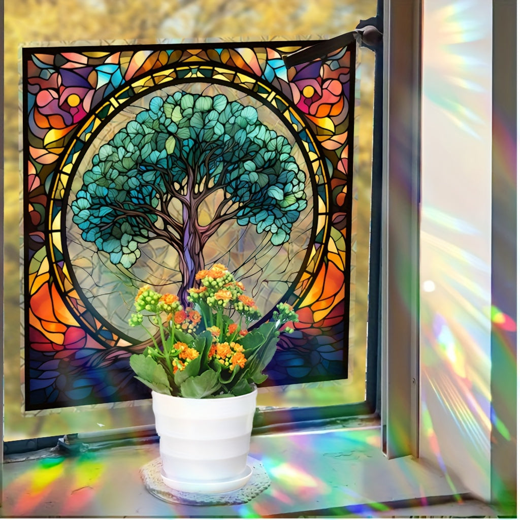 Sunburst Electrostatic Window Cling Tree of Life - Reusable, Washable PVC Decal for Glass in Living Room & Bedroom