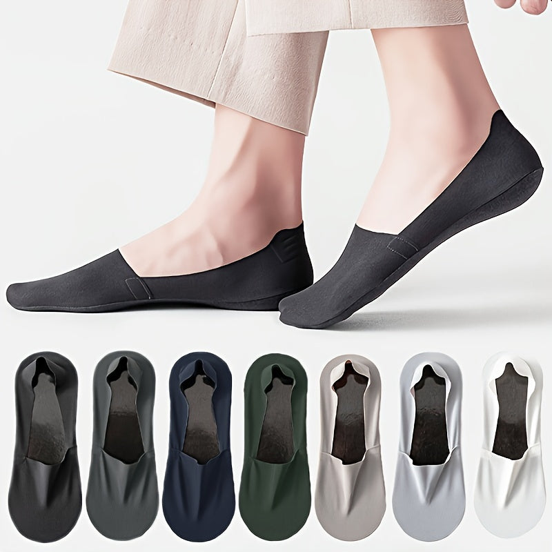 Men's Solid Color Anti Odor No-show Socks, 7 pairs, Thin, Non-slip, Comfy, Breathable, for Daily and Outdoor Wear in Spring and Summer.