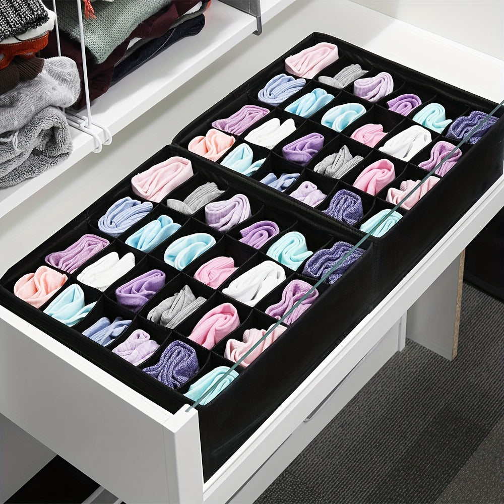 Foldable Fabric Drawer Organizer that holds 1 piece, designed for storing socks, underwear, and ties. It can be hanged in the closet for easy storage solutions and organization. Suitable for individuals aged 14 and above.