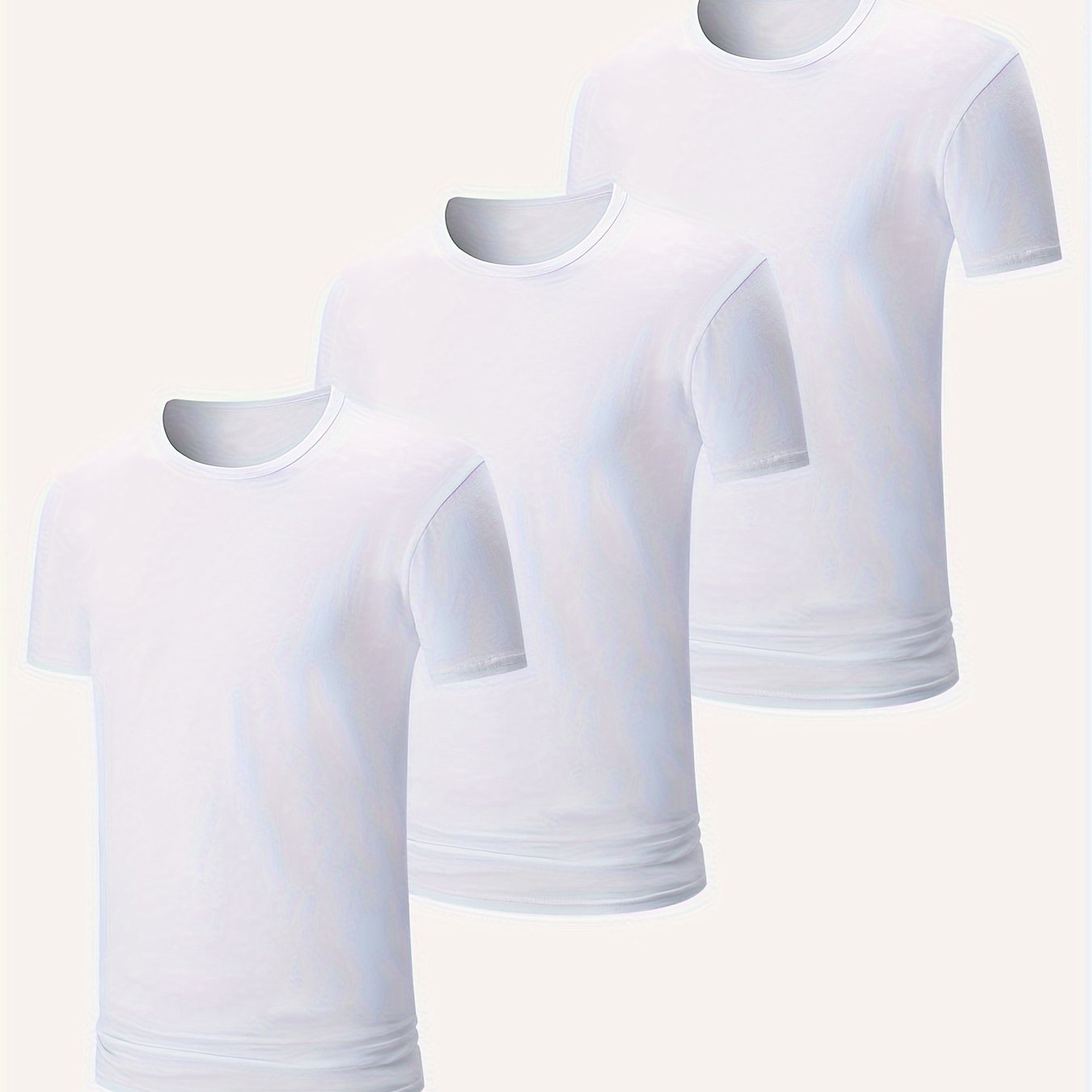 Men's 3-piece white cotton T-shirts, classic fit, short sleeve crew neck, solid color casual fashion tops for daily wear