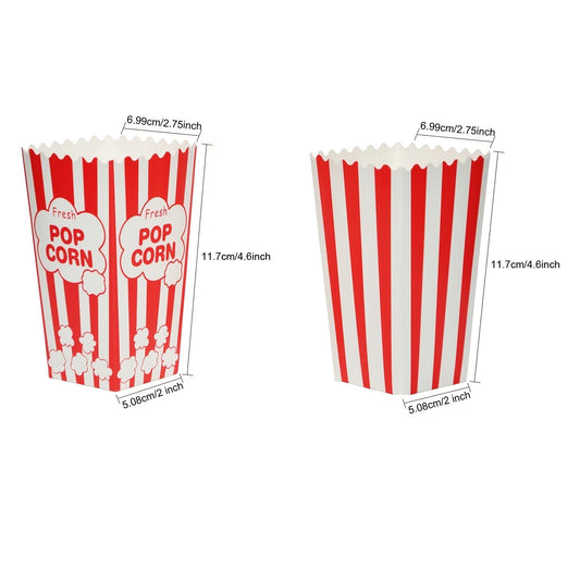 Vintage Red & White Striped Mini Popcorn Boxes - Pack of 48, Perfect for Movie Night, Party Favors, Carnival, Birthdays, Weddings. Food-Safe Snack Containers Made of Paper.