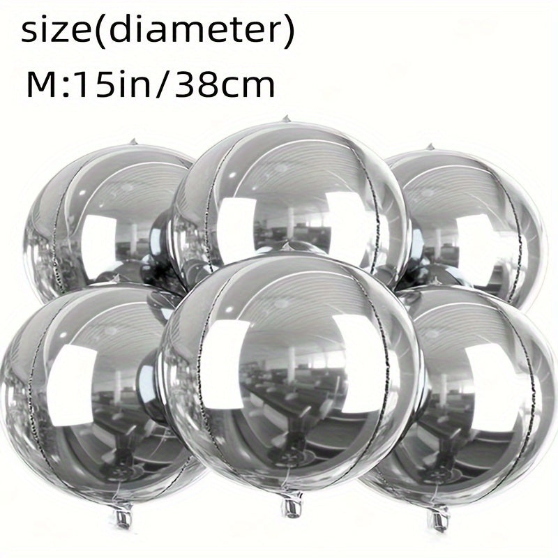 Set of 5 silvery mirror aluminum film balloons for parties and weddings, ideal for decoration.