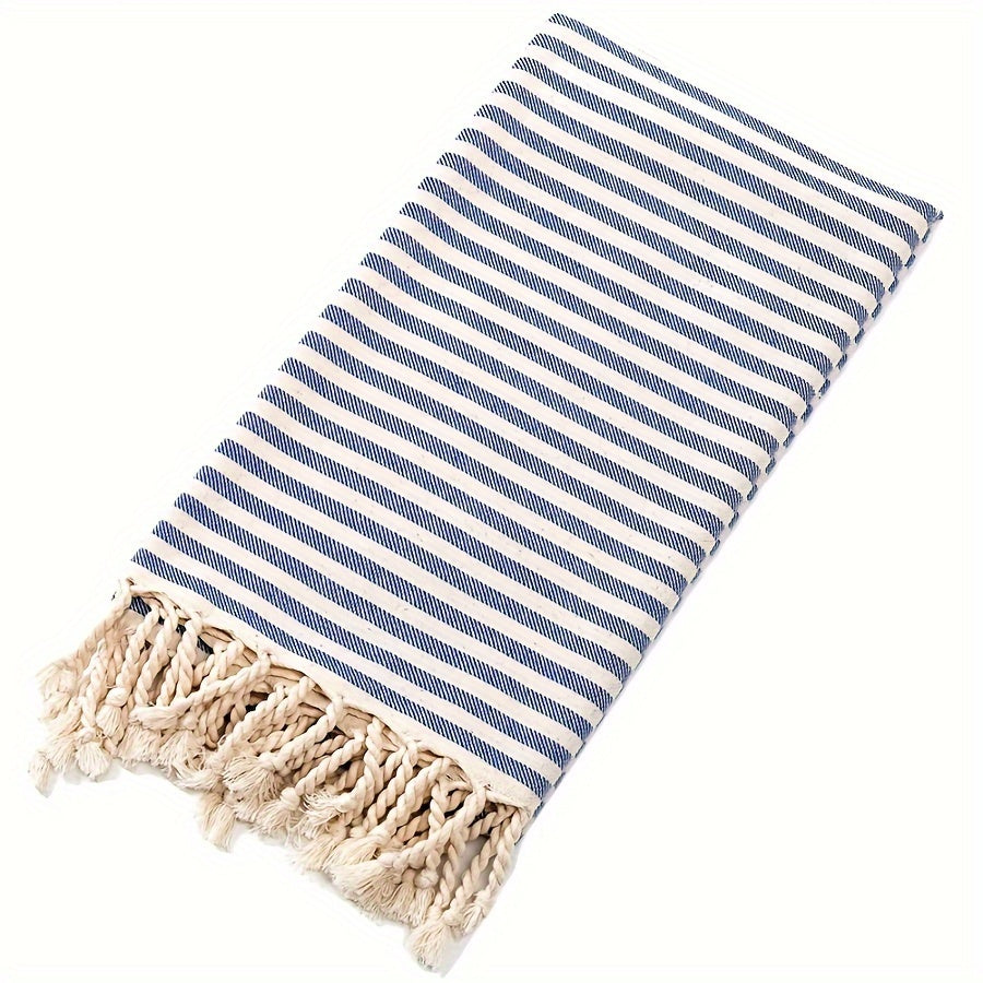 Large Turkish beach towel with stripes, lightweight, quick-dry, suitable for pool, swimming, travel, camping. Boho style with high color fastness.