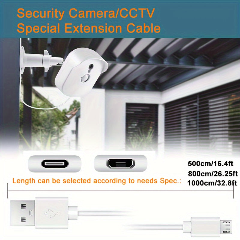 5-10m Security Camera Power Cable, White, Ideal for Outdoor Surveillance, No Battery Needed