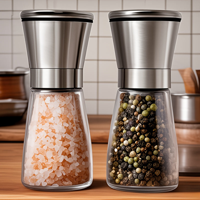 This ceramic core spice grinder is portable and versatile, featuring stainless steel grinder for salt and pepper. Made from durable glass, it is compatible with both regular salt and sea salt, perfect for kitchen, outdoor activities, and home use. Ideal