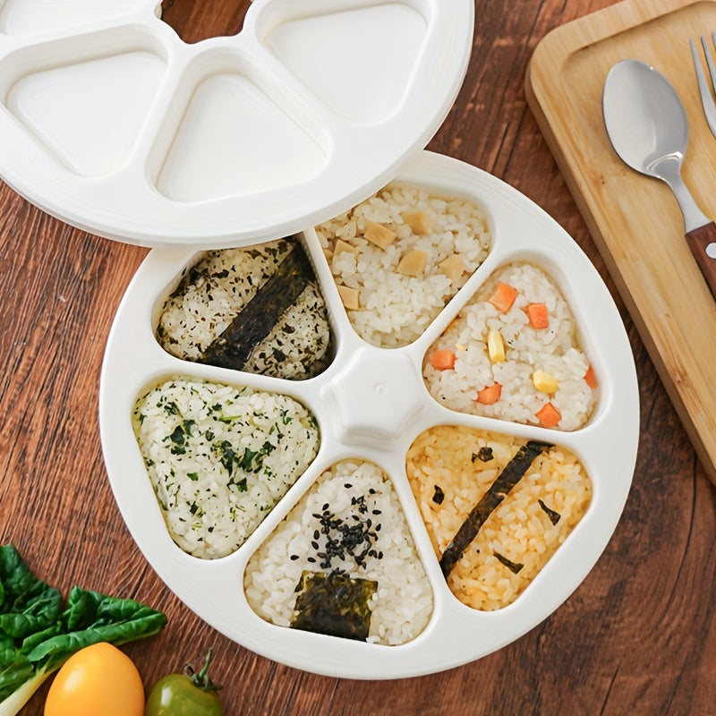 Plastic Sushi Mold Set includes 1 Pressed Rice Mold and 6-Cavity Rice Ball Bento Pressed Mold. A versatile utility mold for creating homemade sushi and bento boxes. Perfect for DIY projects and a must-have kitchen accessory for dinnerware enthusiasts.